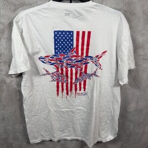 Flogo Mens T Shirt Graphic Print American Flag Shark Fishing Size L White